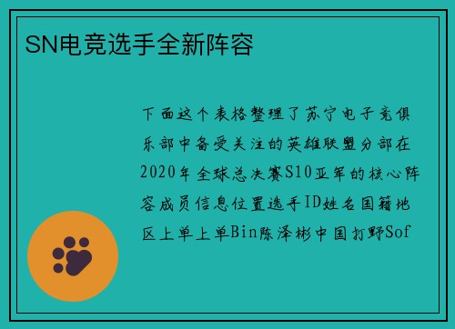 SN电竞选手全新阵容
