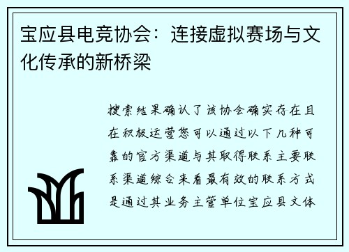 宝应县电竞协会：连接虚拟赛场与文化传承的新桥梁 
